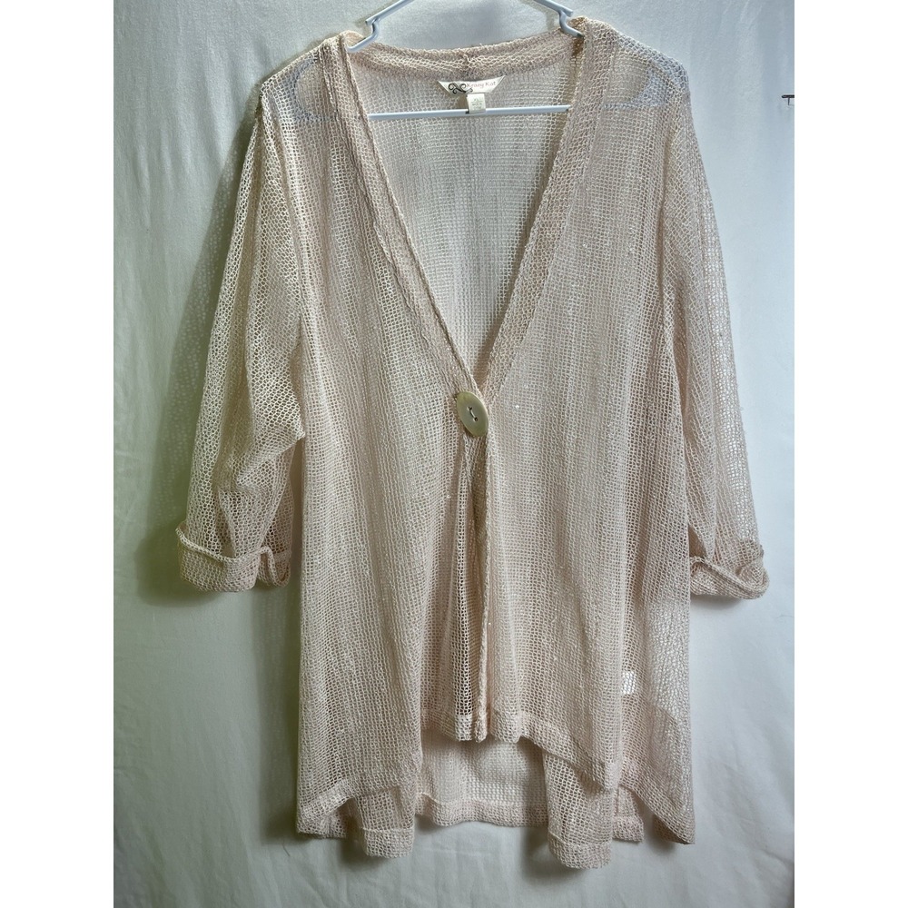 Kraft‎ Kat Ivory Sequence, 1 Button Clouser Front Knit Boho Topper XL